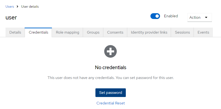 User credentials tab