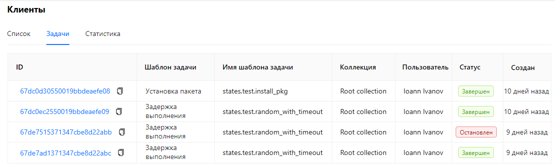 Список выполненных задач